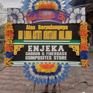 Bunga Papan Duka Cita - Rangkaian Vertikal Oranye Biru - Dorus Florist