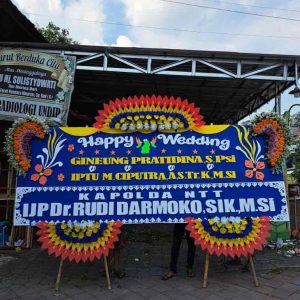 Bunga Papan Happy Wedding JUMBO (Ekstra Lebar) - Desain Royal Blue Megah - Dorus Florist