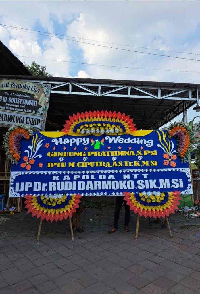 Bunga Papan Happy Wedding JUMBO (Ekstra Lebar) - Desain Royal Blue Megah - Dorus Florist