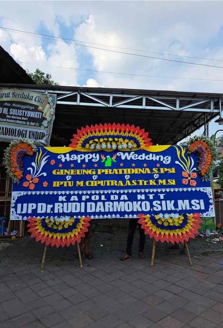 Bunga Papan Happy Wedding JUMBO (Ekstra Lebar) - Desain Royal Blue Megah - Dorus Florist
