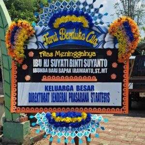 Karangan Bunga Papan Duka Cita - Desain Elegan Biru Kuning - Dorus Florist