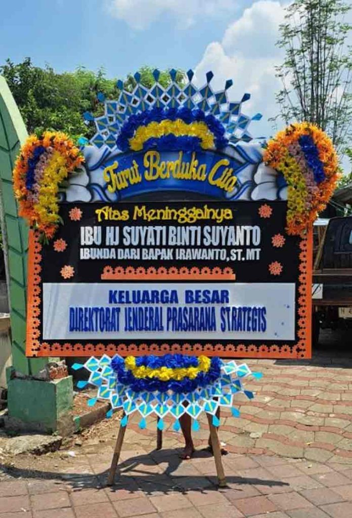 Karangan Bunga Papan Duka Cita - Desain Elegan Biru Kuning - Dorus Florist