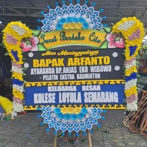 Bunga Papan Duka Cita Premium - Panel Biru & Rangkaian Super Padat - Dorus Florist