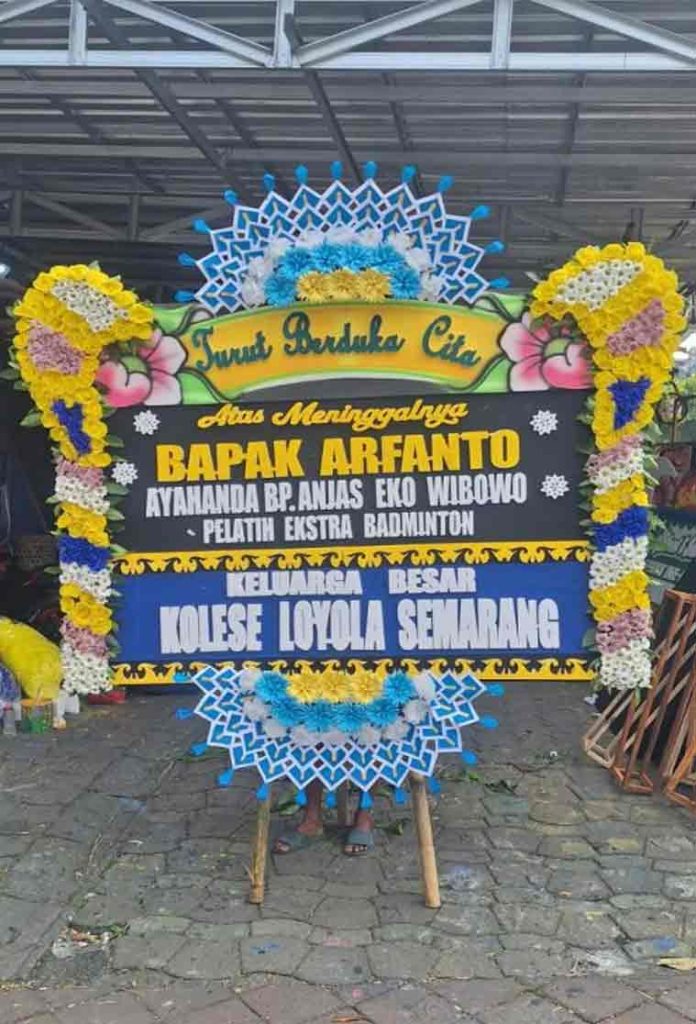 Bunga Papan Duka Cita Premium - Panel Biru & Rangkaian Super Padat - Dorus Florist