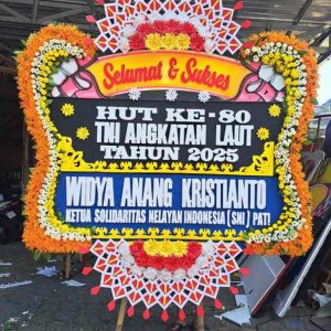 Bunga Papan Selamat Premium - Panel Biru & Rangkaian Oranye Super Padat - Dorus Florist